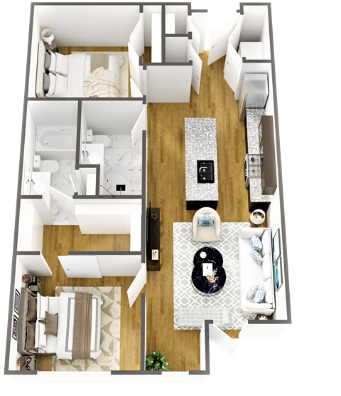 2 Bedroom Floor Plan at Wesmont, Indianapolis, IN